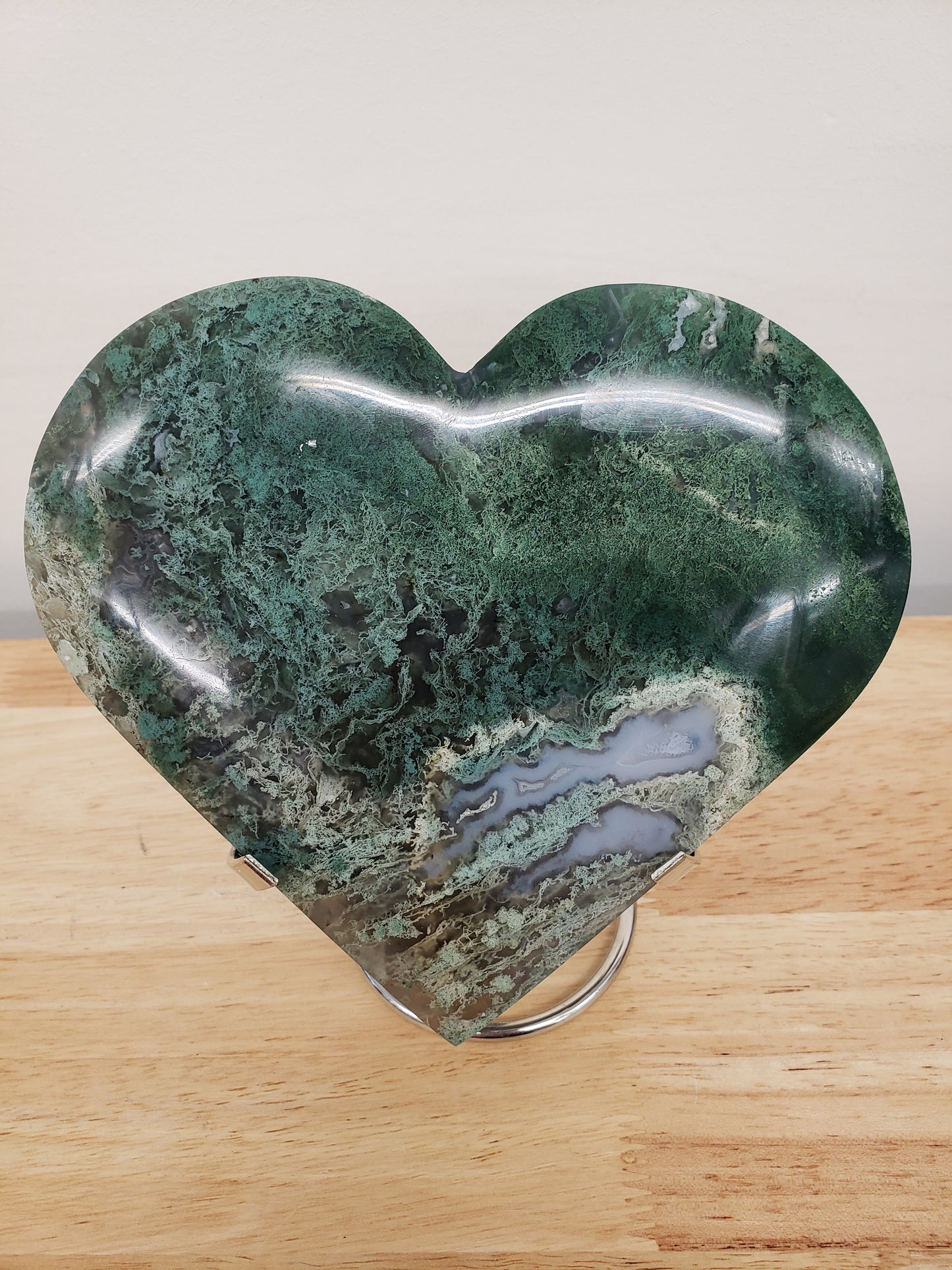 Moss Agate Heart Carving