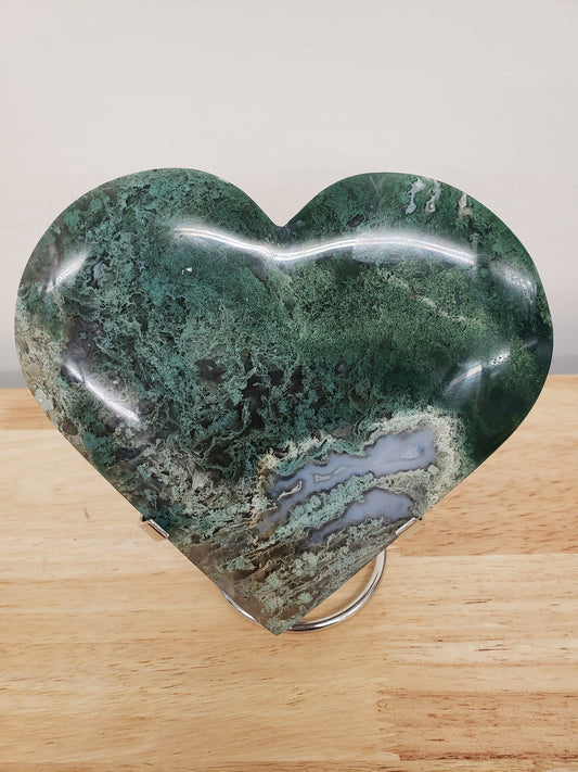 Moss Agate Heart Carving