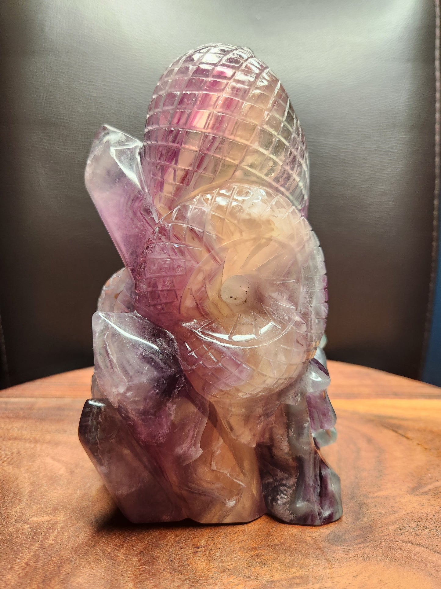 Rainbow Fluorite Cobra Snake with Skull in Cluster Carving